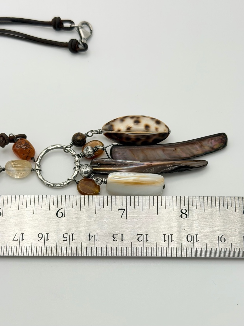 Silpada Vintage Sterling & Leather Citrine, Carnelian & Shell Necklace - Picture 16 of 16